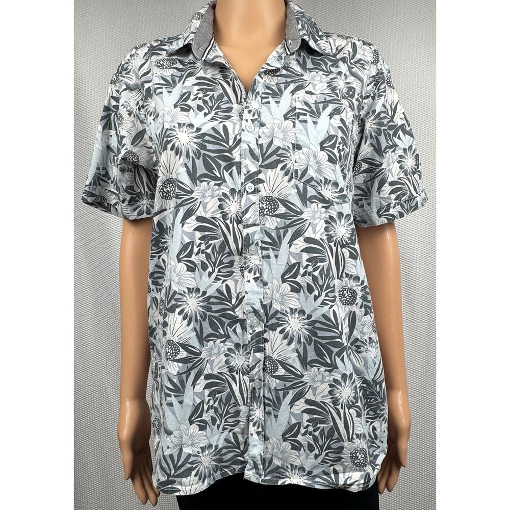 Silver Stone Collection Mens Medium Blue Modern Fit Hawaiian Short Sleeve Shirt